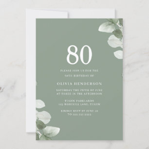 Invitation Sage Green Feuille verdure 80e fête d'anniversaire