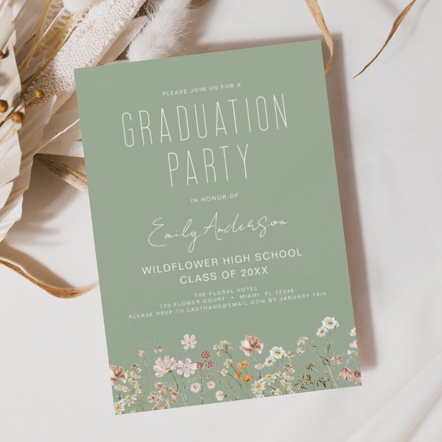 Invitation Sage Green Fleur sauvage Bloom Graduation Party Bo (Créateur téléchargé)