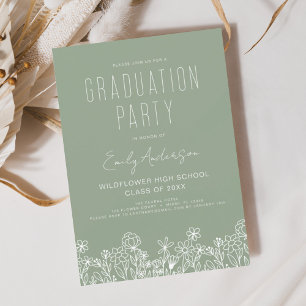 Invitation Sage Green Fleur sauvage Bloom Graduation Party Bo