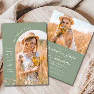Invitation Sage Green Fleur sauvage Graduation Party Arch Pho