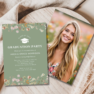 Invitation Sage Green Fleur sauvage Graduation Party Boho Blo
