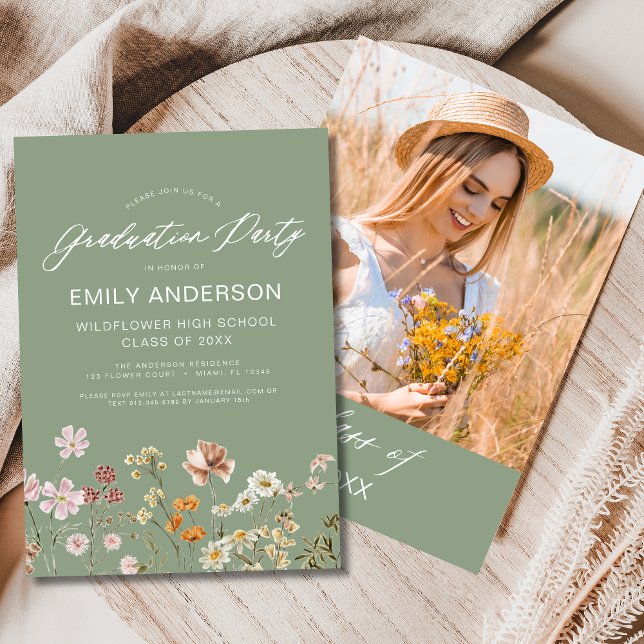 Invitation Sage Green Fleur sauvage Graduation Party Boho Blo (Créateur téléchargé)