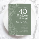 Invitation Sage Green Floral 40e fête d'anniversaire<br><div class="desc">Sage Green Floral 40e anniversaire de fête Invitation. Design moderne minimaliste avec accents de dessin botanique et police de script de typographie. Carte invitation simple et tendance,  parfaite pour une célébration anniversaire élégante. Peut être customisé à n'importe quel âge. Invitations Zazzle imprimées ou téléchargement instantané modèle imprimable numérique.</div>