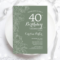 Sage Green Floral 40e fête d'anniversaire