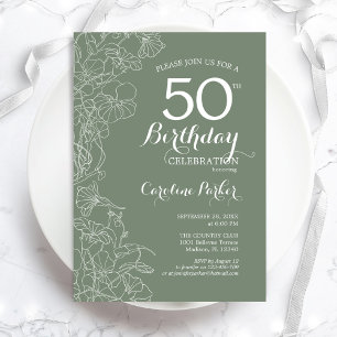 Invitation Sage Green Floral 50e fête d'anniversaire