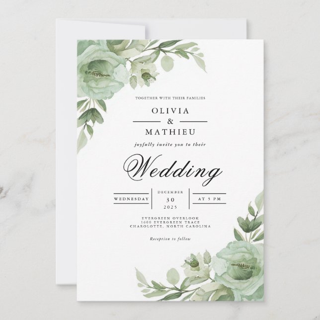 Invitation Sage Green Floral Arch Wedding (Devant)