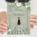 Invitation Sage Green Floral Argent Couronne Mis Quince 15 An<br><div class="desc">Quinceañera Sage Green Argent Crown Invitation Mis Quince 15 Anos,  16e anniversaire, </div>