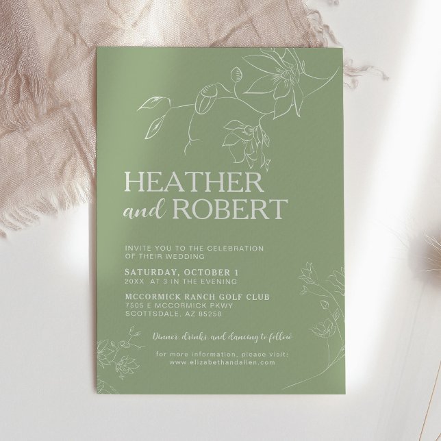 Invitation Sage Green Floral Boho Botanique Simple Mariage (Créateur téléchargé)