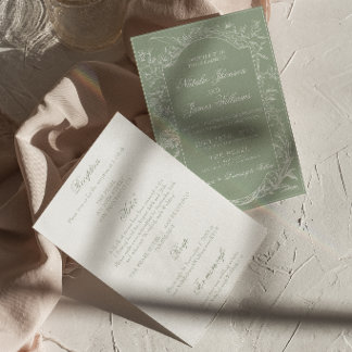 Invitation  Sage Green Floral Boho Herbal All In One Wedding