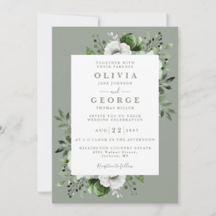 Invitation Sage Green Floral Botanique Moderne Mariage