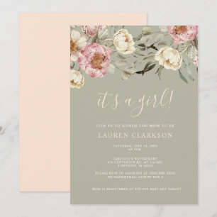Invitation Sage Green Floral C'est un Baby shower de fille