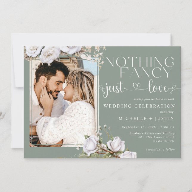 Invitation Sage Green Floral Décontracté Mariage Just Love (Devant)