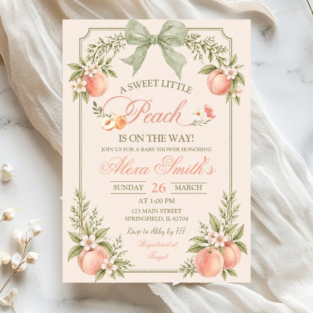 Invitation Sage Green Floral Douce Petite Pêche En Route (Créateur téléchargé)