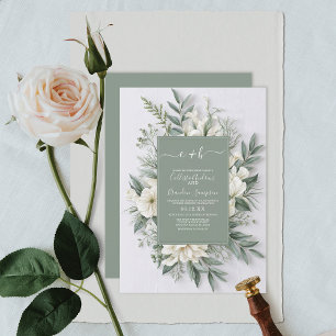 Invitation Sage Green Floral Élégant Mariage rustique