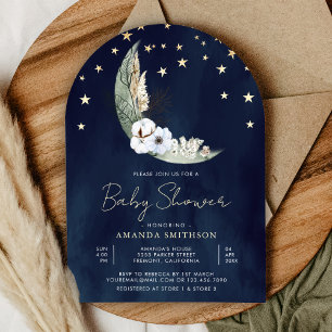 Invitation Sage Green Floral Lune Marine Blue Arch Baby showe