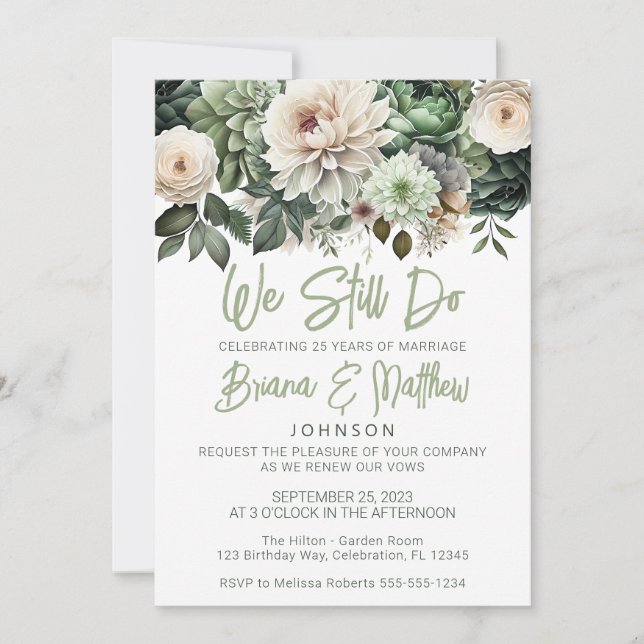 Invitation Sage Green Floral Mariage Vow Renouvellement (Devant)