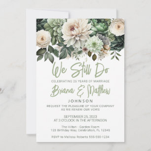Invitation Sage Green Floral Mariage Vow Renouvellement
