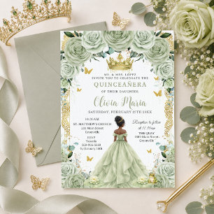 Invitation Sage Green Floral Princesse et Grenouille Quinceañ