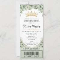 Sage Green Floral Rose Gold Quinceañera VIP Ticket