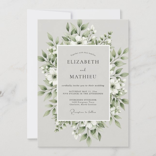 Invitation Sage Green Foliage Bloom Wedding (Devant)