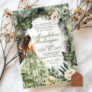 Invitation Sage Green Forêt Whimsical Quinceanera