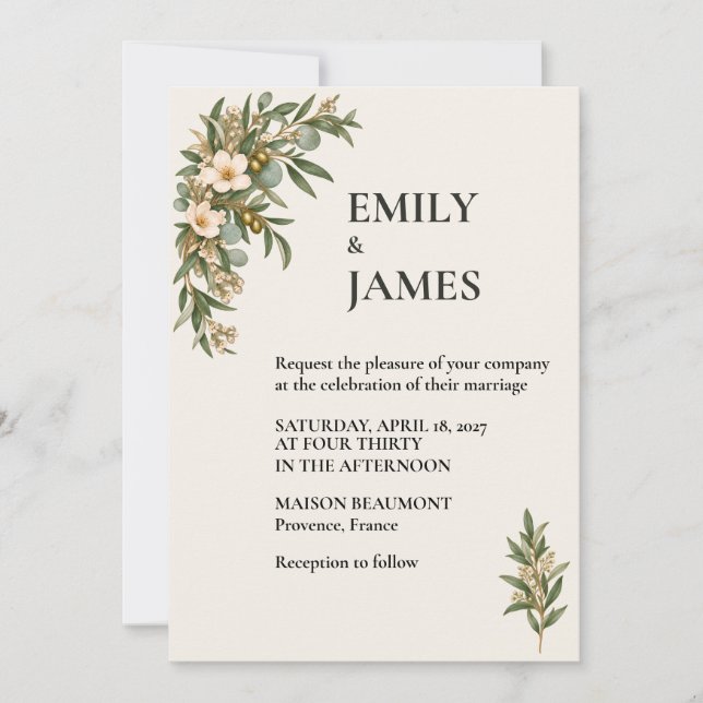 Invitation Sage Green French Botanical Wedding (Devant)