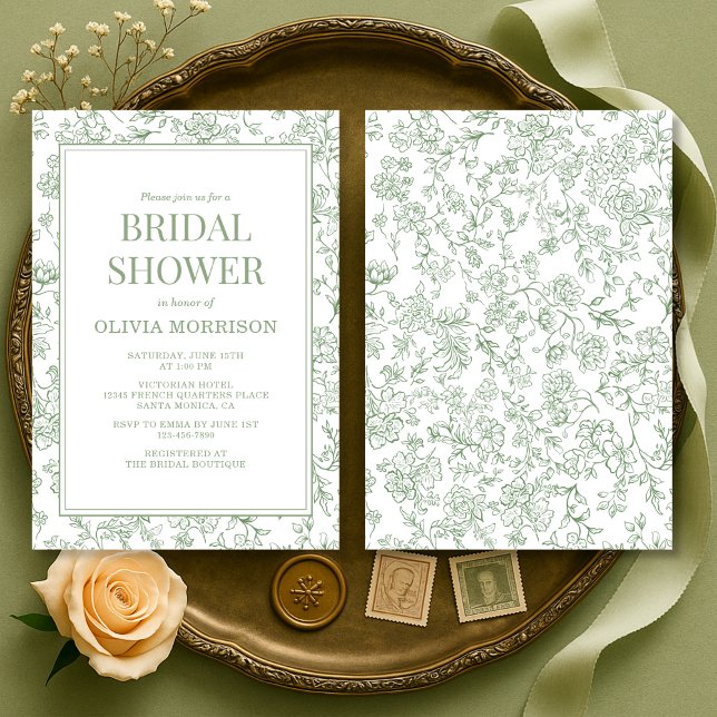 Invitation Sage Green French Chinoiserie Floral Bridal Shower (Créateur téléchargé)