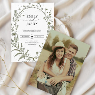 Invitation Sage Green French Roses Botanical Photo Wedding