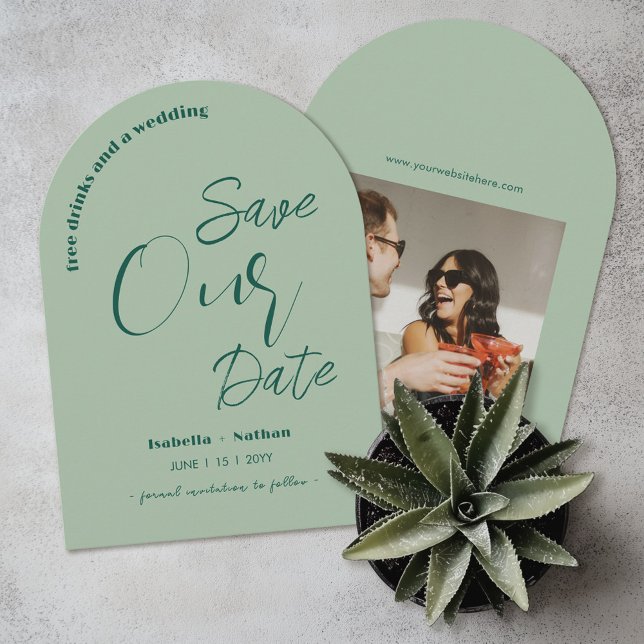 Invitation Sage Green Fun Boissons Gratuites Enregistrer Le M (Créateur téléchargé)