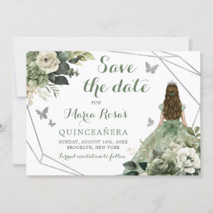 Invitation Sage Green Géométrique Princesse Quinceañera Flora