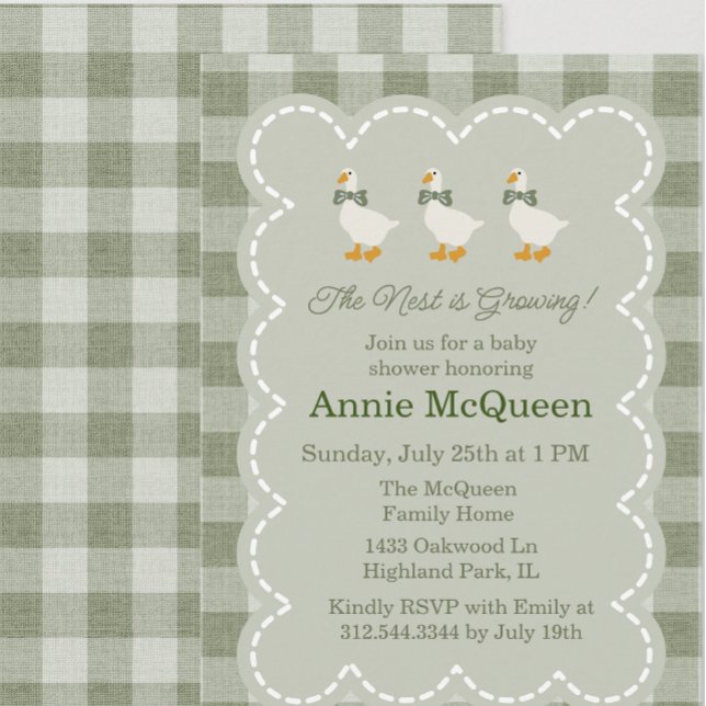 Invitation Sage Green Gingham Buffalo Check Goose Baby Shower (Créateur téléchargé)