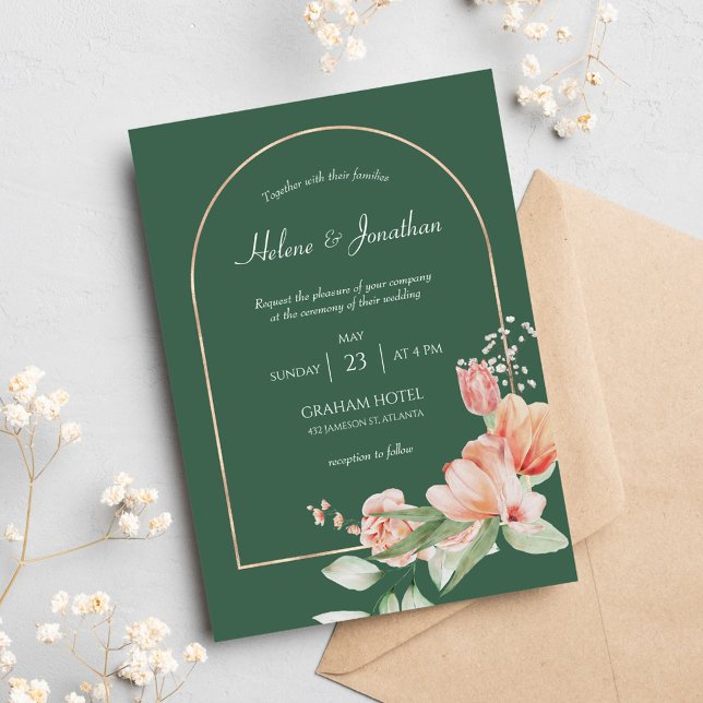 Invitation Sage Green Gold Arch Floral Elegant Boho Mariage (Créateur téléchargé)