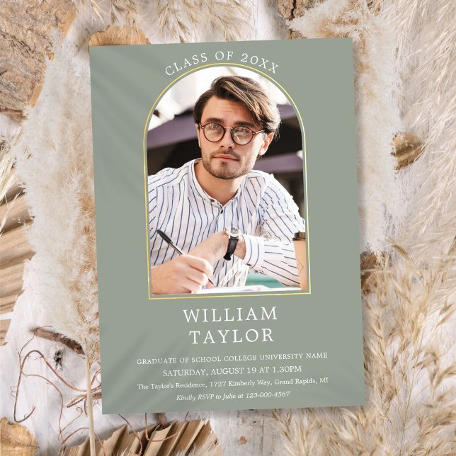 Invitation Sage Green Gold Arch Photo Graduation Party Invita (Sage Green Gold Arch Photo Graduation Party Invita Invitation)