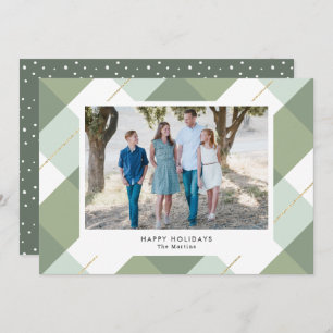 Invitation Sage Green & Gold En vichy Plaid Photo Holiday Car