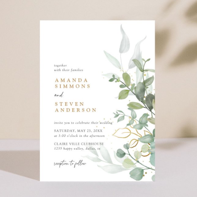 Invitation Sage Green Gold Eucalyptus  Boho Mariage (Créateur téléchargé)