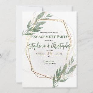 Invitation Sage Green Gold Eucalyptus Floral Engagement Party