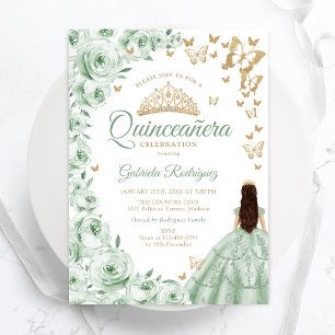 Invitation Sage Green Gold Floral Quinceanera