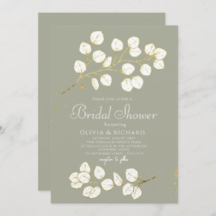 Invitation Sage Green Gold Geenery Eucalyptus Feuilles