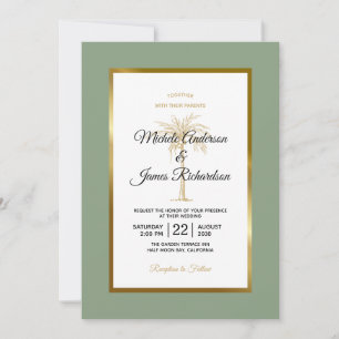 Invitation Sage Green Gold Palm Tree Mariage tropical