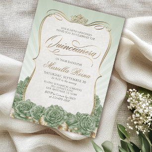 Invitation Sage Green Gold Quinceañera