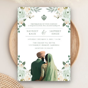 Invitation Sage Green Ivory Anand Karaj Indian Sikh Mariage