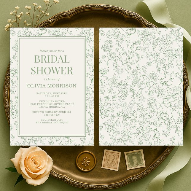Invitation Sage Green Ivory French Floral Bridal Shower (Créateur téléchargé)