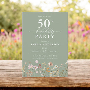 Invitation Sage Green Jardin Fleur sauvage Floral 50e anniver