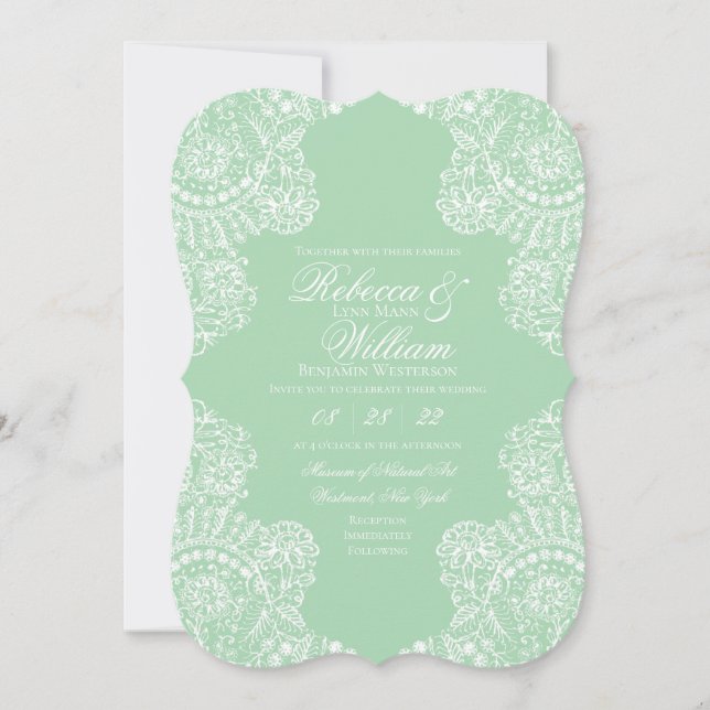 Invitation Sage Green Lace Mariage élégant (Devant)