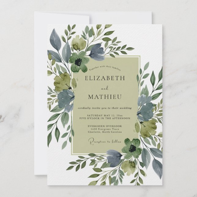 Invitation Sage Green Lavish Botanical Wedding (Devant)