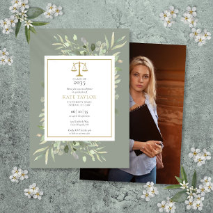 Invitation Sage Green Law School Graduation Photo Invitati