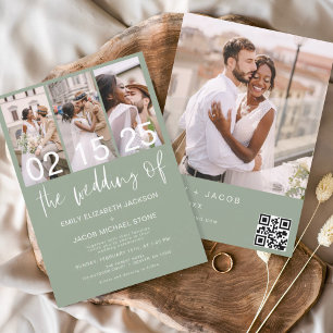 Invitation Sage Green Le Mariage de la photo Code QR Minimali