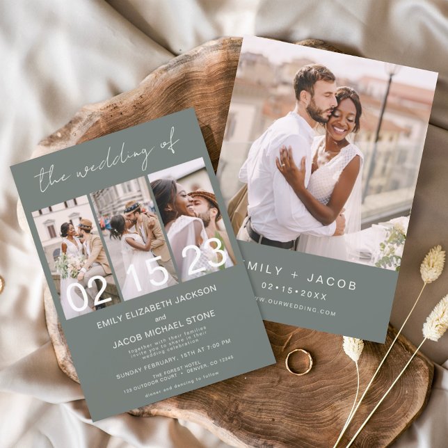 Invitation Sage Green Le Mariage de Minimalist Photo Collage (Créateur téléchargé)