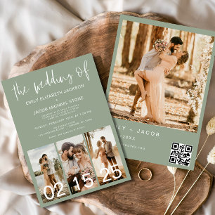 Invitation Sage Green Le Mariage du code QR minimaliste