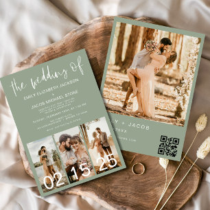 Invitation Sage Green Le Mariage du code QR minimaliste